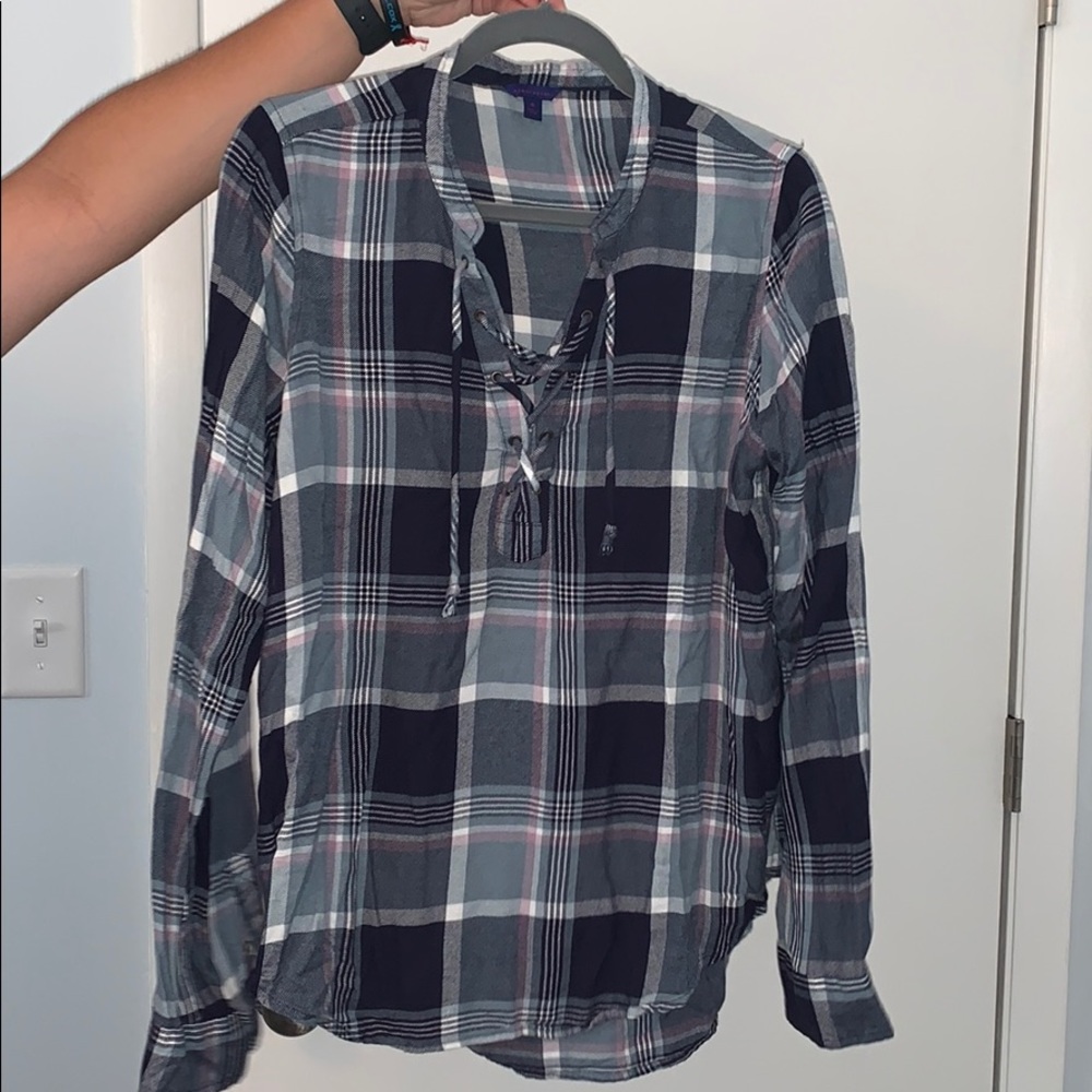 Plaid long sleeve flannel - ties at the chest/neck